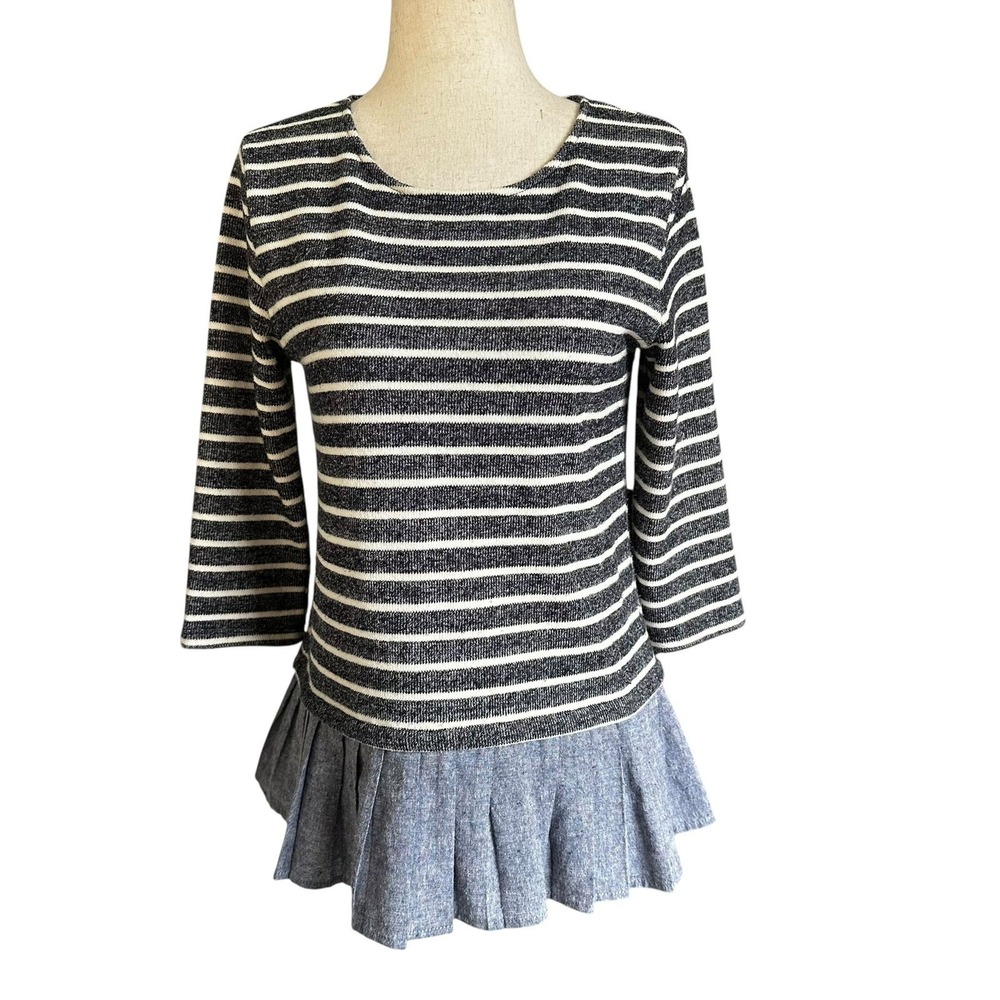 THML Blue Striped Pleated Knit Top Women Blouse Size XS | 72-6